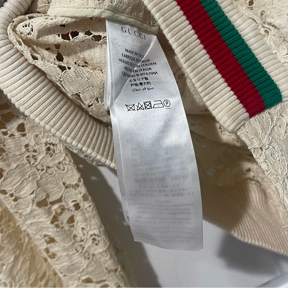 GUCCI Ivory Floral Rebrodé Lace Bomber Jacket 80s Logo IT 42 - Picture 5 of 7